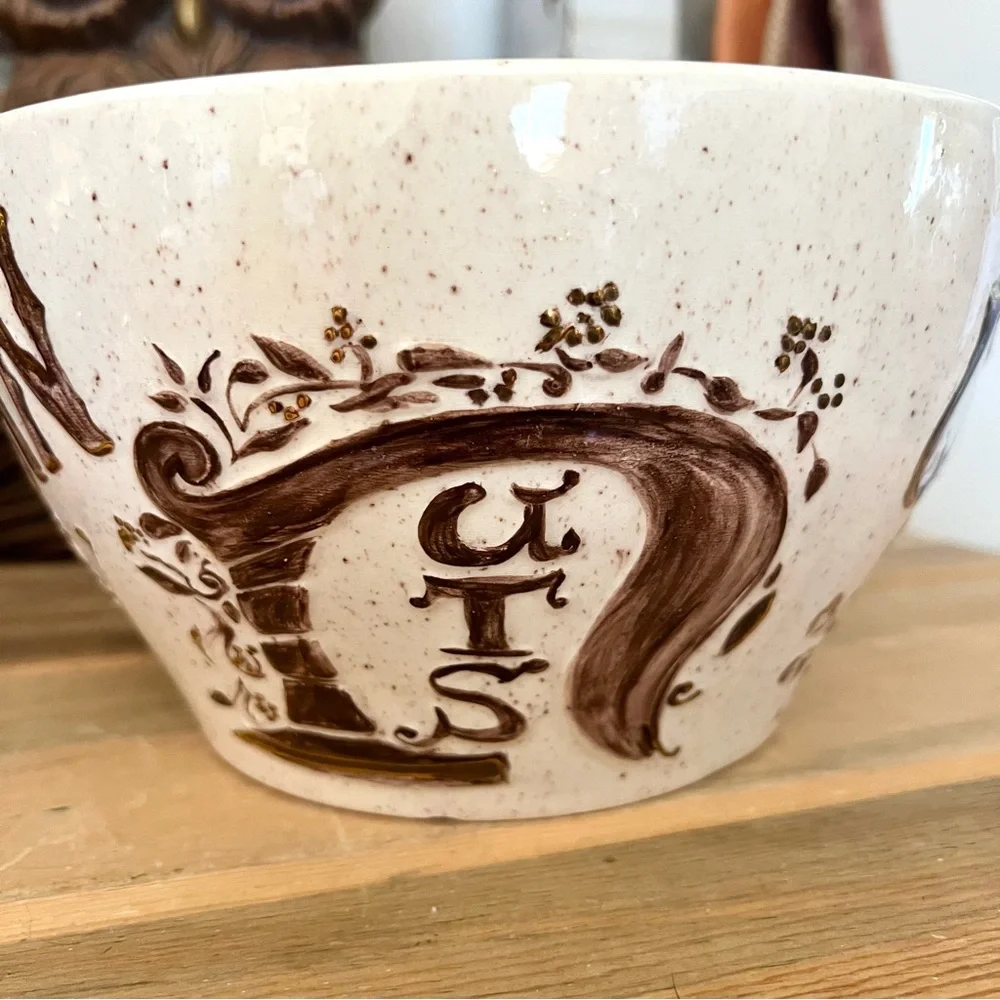 Vintage 1976 Holland Mold Ceramic Oversized Mug Popcorn Bowl Hand Painted Signed - Picture 2 of 8